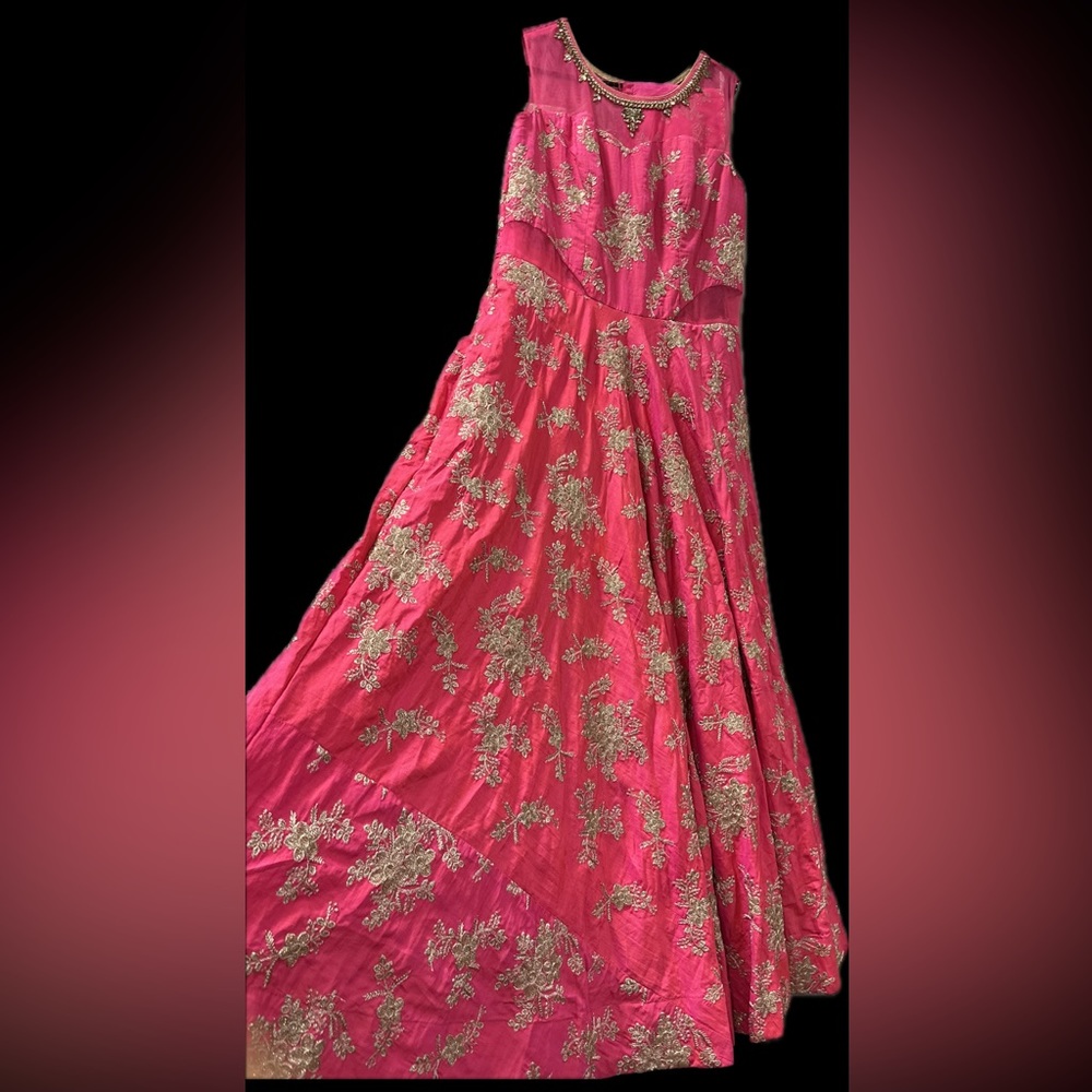 Magenta Pink Elegant Classy Long Gown Dress w/Net Waist
